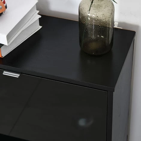 HOMCOM Meuble à Chaussures 3 Portes Abattantes 3 Compartiments MDF Noir Laqué - Noir 7 HOMCOM Meuble à Chaussures 3 Portes Abattantes 3 Compartiments MDF Noir Laqué - Noir – Image 5