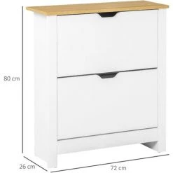 HOMCOM Armoire à Chaussures 2 Portes Abattantes 2 Compartiments Panneaux Particules Blanc Chêne - Blanc -France HOMCOM Soldes 2022 20812824 3