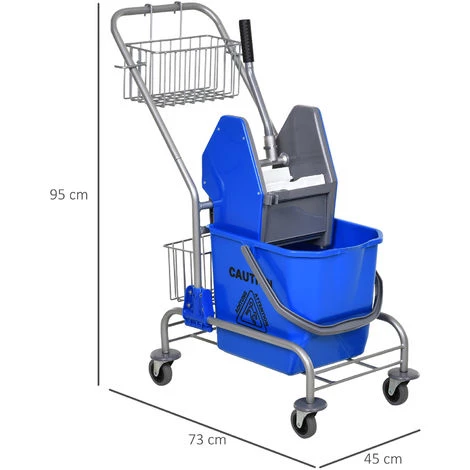 HOMCOM Chariot De Lavage Chariot De Nettoyage Professionnel En Acier Presse à Mâchoire Seau + Rangements Bleu - Bleu 5 HOMCOM Chariot De Lavage Chariot De Nettoyage Professionnel En Acier Presse à Mâchoire Seau + Rangements Bleu - Bleu – Image 3