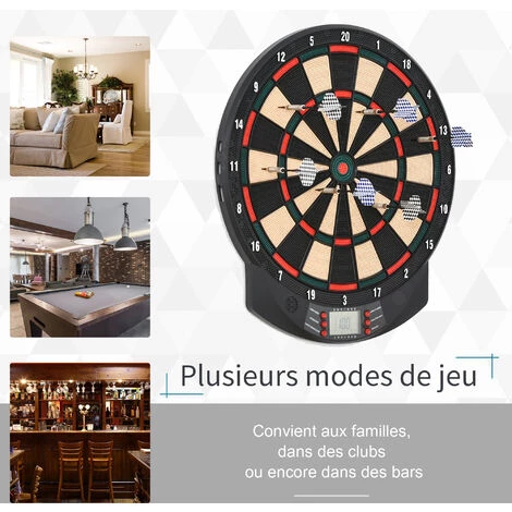 HOMCOM Cible Jeu De Fléchettes électronique 26 Jeux Jusqu'à 8 Joueurs Affichage LCD Haut-parleur Noir - Noir 7 HOMCOM Cible Jeu De Fléchettes électronique 26 Jeux Jusqu'à 8 Joueurs Affichage LCD Haut-parleur Noir - Noir – Image 5