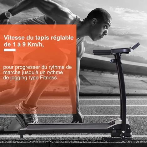 HOMCOM Tapis électrique De Course Pliable 1-9 Km/h 500 W écran LCD 3 Programmes Noir - Noir 6 HOMCOM Tapis électrique De Course Pliable 1-9 Km/h 500 W écran LCD 3 Programmes Noir - Noir – Image 4