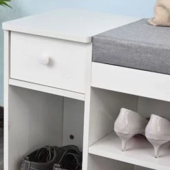 HOMCOM Meuble Chaussures Banc à Chaussures 2 Niveaux Rangement, Niche, Tiroir, Coffre Intégré Avec Coussin Gris Blanc - Blanc -France HOMCOM Soldes 2022 21521151 5