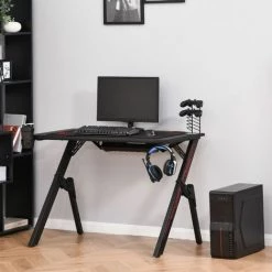 HOMCOM Bureau Gaming Bureau Gamer Bureau Informatique Bracket Support Casque Porte-gobelet Et Tapis Souris Fournis Métal MDF Noir Rouge - Noir -France HOMCOM Soldes 2022 21521155 2