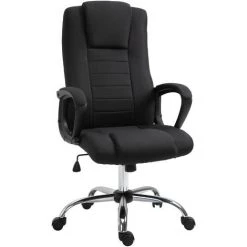 HOMCOM Fauteuil De Bureau à Roulettes Chaise Manager Ergonomique Pivotante Hauteur Réglable Lin Noir - Noir