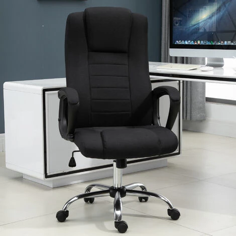 HOMCOM Fauteuil De Bureau à Roulettes Chaise Manager Ergonomique Pivotante Hauteur Réglable Lin Noir - Noir 4 HOMCOM Fauteuil De Bureau à Roulettes Chaise Manager Ergonomique Pivotante Hauteur Réglable Lin Noir - Noir – Image 2