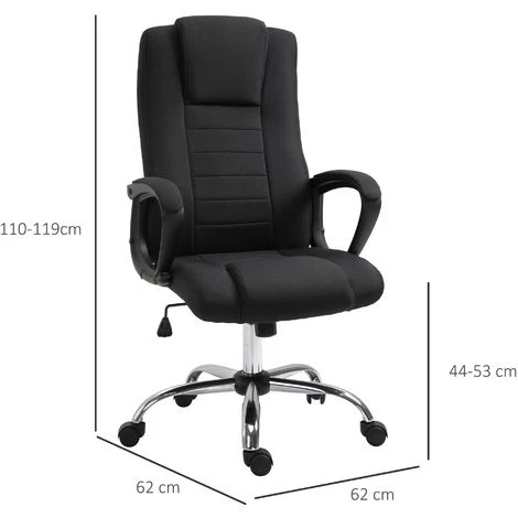 HOMCOM Fauteuil De Bureau à Roulettes Chaise Manager Ergonomique Pivotante Hauteur Réglable Lin Noir - Noir 5 HOMCOM Fauteuil De Bureau à Roulettes Chaise Manager Ergonomique Pivotante Hauteur Réglable Lin Noir - Noir – Image 3