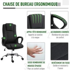 HOMCOM Fauteuil De Bureau à Roulettes Chaise Manager Ergonomique Pivotante Hauteur Réglable Lin Noir - Noir 10 HOMCOM Fauteuil De Bureau à Roulettes Chaise Manager Ergonomique Pivotante Hauteur Réglable Lin Noir - Noir -France HOMCOM Soldes 2022 21521174 4