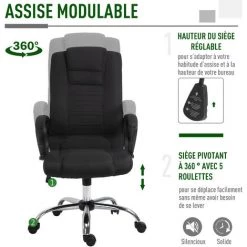 HOMCOM Fauteuil De Bureau à Roulettes Chaise Manager Ergonomique Pivotante Hauteur Réglable Lin Noir - Noir 11 HOMCOM Fauteuil De Bureau à Roulettes Chaise Manager Ergonomique Pivotante Hauteur Réglable Lin Noir - Noir -France HOMCOM Soldes 2022 21521174 5