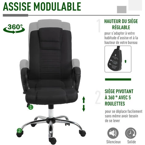 HOMCOM Fauteuil De Bureau à Roulettes Chaise Manager Ergonomique Pivotante Hauteur Réglable Lin Noir - Noir 7 HOMCOM Fauteuil De Bureau à Roulettes Chaise Manager Ergonomique Pivotante Hauteur Réglable Lin Noir - Noir – Image 5