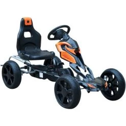 HOMCOM Kart à Pédales Go-Kart Enfants 122L X 60l X 70H Cm Ø Roues 29 Cm Siège Ergonomique Orange Noir