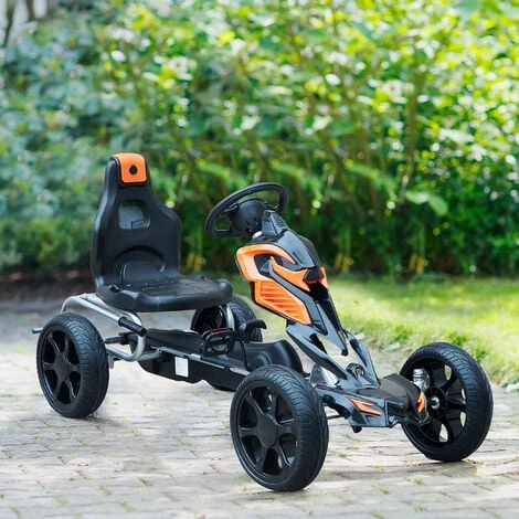 HOMCOM Kart à Pédales Go-Kart Enfants 122L X 60l X 70H Cm Ø Roues 29 Cm Siège Ergonomique Orange Noir 4 HOMCOM Kart à Pédales Go-Kart Enfants 122L X 60l X 70H Cm Ø Roues 29 Cm Siège Ergonomique Orange Noir – Image 2