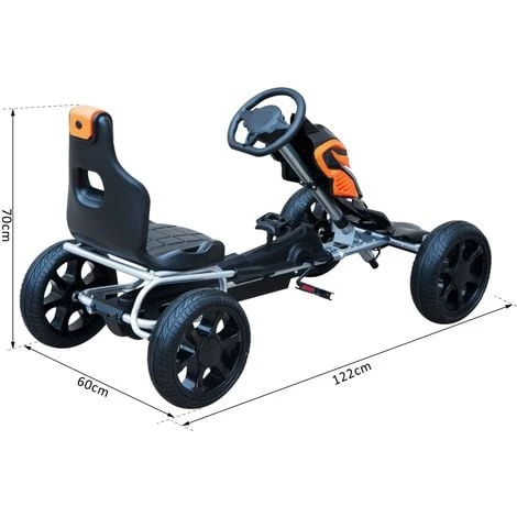 HOMCOM Kart à Pédales Go-Kart Enfants 122L X 60l X 70H Cm Ø Roues 29 Cm Siège Ergonomique Orange Noir 5 HOMCOM Kart à Pédales Go-Kart Enfants 122L X 60l X 70H Cm Ø Roues 29 Cm Siège Ergonomique Orange Noir – Image 3