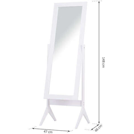 HOMCOM Miroir à Pied Inclinaison Réglable Dim. 47L X 46l X 148H Cm MDF Blanc - Blanc 5 HOMCOM Miroir à Pied Inclinaison Réglable Dim. 47L X 46l X 148H Cm MDF Blanc - Blanc – Image 3