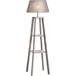 HOMCOM Lampadaire Design Contemporain 2 étagères Intégrées 60 W Max. Dim. 53L X 53l X 148H Cm Pin Lin Gris - Gris