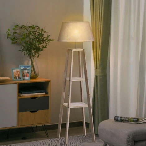 HOMCOM Lampadaire Design Contemporain 2 étagères Intégrées 60 W Max. Dim. 53L X 53l X 148H Cm Pin Lin Gris - Gris 4 HOMCOM Lampadaire Design Contemporain 2 étagères Intégrées 60 W Max. Dim. 53L X 53l X 148H Cm Pin Lin Gris - Gris – Image 2