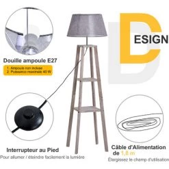 HOMCOM Lampadaire Design Contemporain 2 étagères Intégrées 60 W Max. Dim. 53L X 53l X 148H Cm Pin Lin Gris - Gris 11 HOMCOM Lampadaire Design Contemporain 2 étagères Intégrées 60 W Max. Dim. 53L X 53l X 148H Cm Pin Lin Gris - Gris -France HOMCOM Soldes 2022 21630425 5