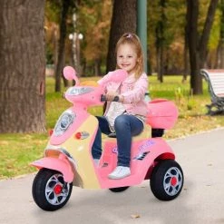 HOMCOM Moto Scooter électrique Pour Enfants 6 V Env. 3 Km/h 3 Roues Et Topcase Effet Lumineux Et Sonore Rose -France HOMCOM Soldes 2022 2200616 2