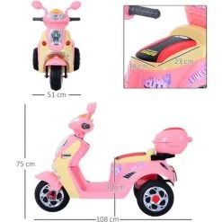 HOMCOM Moto Scooter électrique Pour Enfants 6 V Env. 3 Km/h 3 Roues Et Topcase Effet Lumineux Et Sonore Rose -France HOMCOM Soldes 2022 2200616 3