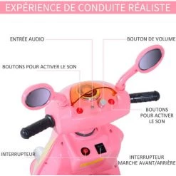 HOMCOM Moto Scooter électrique Pour Enfants 6 V Env. 3 Km/h 3 Roues Et Topcase Effet Lumineux Et Sonore Rose -France HOMCOM Soldes 2022 2200616 4