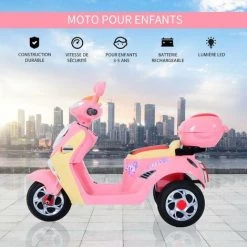 HOMCOM Moto Scooter électrique Pour Enfants 6 V Env. 3 Km/h 3 Roues Et Topcase Effet Lumineux Et Sonore Rose -France HOMCOM Soldes 2022 2200616 5