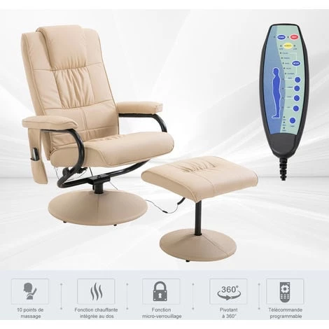HOMCOM Fauteuil De Massage Vibration Electrique Relaxation Avec Chauffage Beige - Beige 6 HOMCOM Fauteuil De Massage Vibration Electrique Relaxation Avec Chauffage Beige - Beige – Image 4