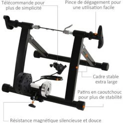 HOMCOM Home Trainer Pour Vélo Support Entraînement Vélo VTT Trainer Magnétique Pliable 5 Niveaux De Résistance Réglable Noir -France HOMCOM Soldes 2022 2200648 5