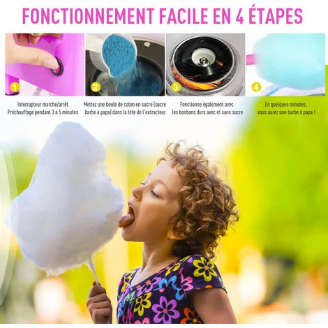 HOMCOM Machine Barbe à Papa Professionnelle 550 W Max. Design Chariot De Carnaval Rose - Rose 6 HOMCOM Machine Barbe à Papa Professionnelle 550 W Max. Design Chariot De Carnaval Rose - Rose – Image 4