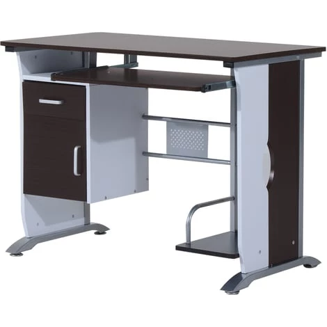 HOMCOM Bureau Informatique Design 100L X 52l X 75h Cm Brun Noir Et Blanc - Marron 3 HOMCOM Bureau Informatique Design 100L X 52l X 75h Cm Brun Noir Et Blanc - Marron