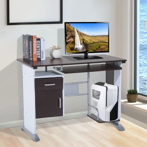 HOMCOM Bureau Informatique Design 100L X 52l X 75h Cm Brun Noir Et Blanc - Marron 4 HOMCOM Bureau Informatique Design 100L X 52l X 75h Cm Brun Noir Et Blanc - Marron – Image 2