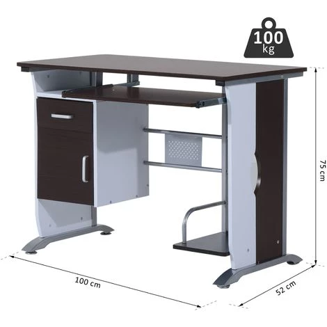 HOMCOM Bureau Informatique Design 100L X 52l X 75h Cm Brun Noir Et Blanc - Marron 5 HOMCOM Bureau Informatique Design 100L X 52l X 75h Cm Brun Noir Et Blanc - Marron – Image 3