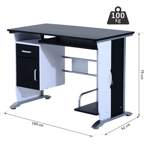 HOMCOM Bureau Informatique Design En Mdf 100 L X 52 I X 75H Cm Noir Et Blanc - Noir 5 HOMCOM Bureau Informatique Design En Mdf 100 L X 52 I X 75H Cm Noir Et Blanc - Noir – Image 3