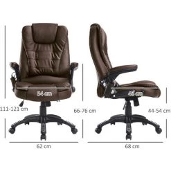 HOMCOM Fauteuil De Bureau Direction Pivotant Massant Chauffant électrique Revêtement Synthétique Chocolat 9 HOMCOM Fauteuil De Bureau Direction Pivotant Massant Chauffant électrique Revêtement Synthétique Chocolat -France HOMCOM Soldes 2022 2200738 3