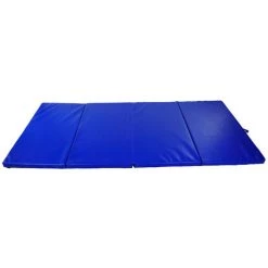HOMCOM Tapis De Sol Gymnastique Fitness Pliable Portable Rembourrage Mousse 5 Cm Grand Confort Revêtement Synthétique Dim. 2,93L M X 1,15l M Bleu - Bleu