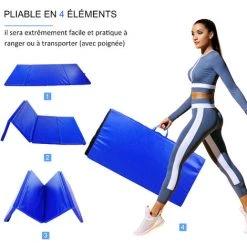 HOMCOM Tapis De Sol Gymnastique Fitness Pliable Portable Rembourrage Mousse 5 Cm Grand Confort Revêtement Synthétique Dim. 2,93L M X 1,15l M Bleu - Bleu -France HOMCOM Soldes 2022 2200780 5