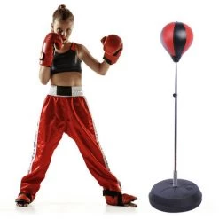 HOMCOM Sac De Frappe Punching Ball Avec Gants Et Pompe Hauteur Reglable 125 à 145 Cm -France HOMCOM Soldes 2022 2200787 2