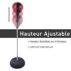 HOMCOM Sac De Frappe Punching Ball Avec Gants Et Pompe Hauteur Reglable 125 à 145 Cm -France HOMCOM Soldes 2022 2200787 4