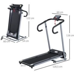 HOMCOM Tapis De Course Fitness électrique Pliable - 1 à 10 Km/h - écran LCD Multifonctions - Puissance 500 W - Gris Foncé Noir - Gris Foncé -France HOMCOM Soldes 2022 2200792 3