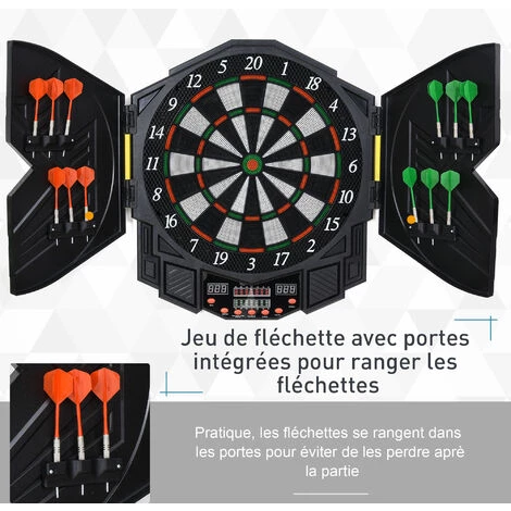 HOMCOM Cible Jeu De Fléchettes électronique 27 Jeux Jusqu'à 8 Joueurs LED Haut-parleur Noir - Noir 6 HOMCOM Cible Jeu De Fléchettes électronique 27 Jeux Jusqu'à 8 Joueurs LED Haut-parleur Noir - Noir – Image 4