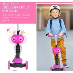 HOMCOM Trottinette Pour Enfants Trottinette 3 Roues évolutive 3 En 1 Hauteur Guidon Réglable Canne Telescopique Selle Dossier Amovible Rose - Rose -France HOMCOM Soldes 2022 22133289 4