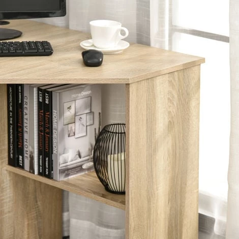 HOMCOM Bureau Informatique Bureau D'angle Contemporain Avec étagères Panneaux Particules Chêne Clair - Beige 7 HOMCOM Bureau Informatique Bureau D'angle Contemporain Avec étagères Panneaux Particules Chêne Clair - Beige – Image 5