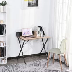 HOMCOM Bureau Secrétaire Style Industriel Dim. 90L X 50l X 84H Cm Châssis Métal Gris Foncé Plateau Panneaux Particules Chêne Clair - Beige -France HOMCOM Soldes 2022 22133738 2