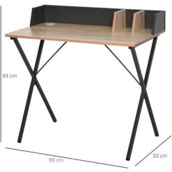 HOMCOM Bureau Secrétaire Style Industriel Dim. 90L X 50l X 84H Cm Châssis Métal Gris Foncé Plateau Panneaux Particules Chêne Clair - Beige -France HOMCOM Soldes 2022 22133738 3