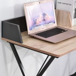 HOMCOM Bureau Secrétaire Style Industriel Dim. 90L X 50l X 84H Cm Châssis Métal Gris Foncé Plateau Panneaux Particules Chêne Clair - Beige -France HOMCOM Soldes 2022 22133738 5