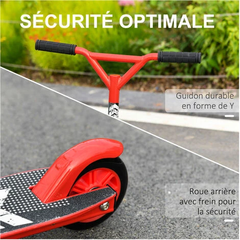 HOMCOM Trottinette Patinette Freestyle Enfant - 2 Roues PU - Repose-pied Antidérapant - Frein Friction AR - Alu. Rouge - Rouge 6 HOMCOM Trottinette Patinette Freestyle Enfant - 2 Roues PU - Repose-pied Antidérapant - Frein Friction AR - Alu. Rouge - Rouge – Image 4