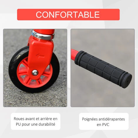 HOMCOM Trottinette Patinette Freestyle Enfant - 2 Roues PU - Repose-pied Antidérapant - Frein Friction AR - Alu. Rouge - Rouge 7 HOMCOM Trottinette Patinette Freestyle Enfant - 2 Roues PU - Repose-pied Antidérapant - Frein Friction AR - Alu. Rouge - Rouge – Image 5