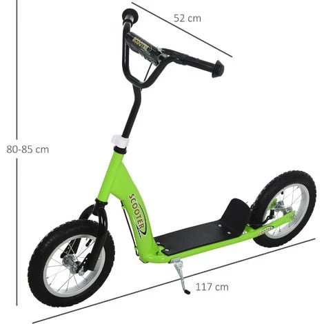 HOMCOM Trottinette Patinette Enfants à Partir De 5 Ans Grandes Roues Guidon Réglable Poignée Frein Et Béquille Acier Vert - Vert 5 HOMCOM Trottinette Patinette Enfants à Partir De 5 Ans Grandes Roues Guidon Réglable Poignée Frein Et Béquille Acier Vert - Vert – Image 3