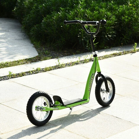 HOMCOM Trottinette Patinette Enfants à Partir De 5 Ans Grandes Roues Guidon Réglable Poignée Frein Et Béquille Acier Vert - Vert 6 HOMCOM Trottinette Patinette Enfants à Partir De 5 Ans Grandes Roues Guidon Réglable Poignée Frein Et Béquille Acier Vert - Vert – Image 4