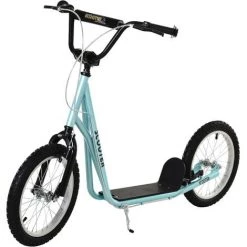 HOMCOM Trottinette Patinette Pour Enfants à Partir De 5 Ans Grands Pneus Guidon Réglable Poignée Frein Et Béquille Acier Bleu - Bleu