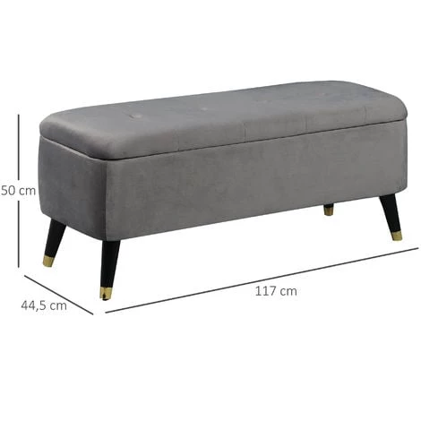 HOMCOM Banc Coffre De Rangement 2 En 1 Dim. 117L X 44l X 50H Cm Velours Capitonné Gris 5 HOMCOM Banc Coffre De Rangement 2 En 1 Dim. 117L X 44l X 50H Cm Velours Capitonné Gris – Image 3