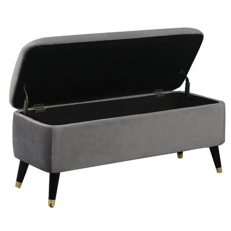 HOMCOM Banc Coffre De Rangement 2 En 1 Dim. 117L X 44l X 50H Cm Velours Capitonné Gris 7 HOMCOM Banc Coffre De Rangement 2 En 1 Dim. 117L X 44l X 50H Cm Velours Capitonné Gris – Image 5